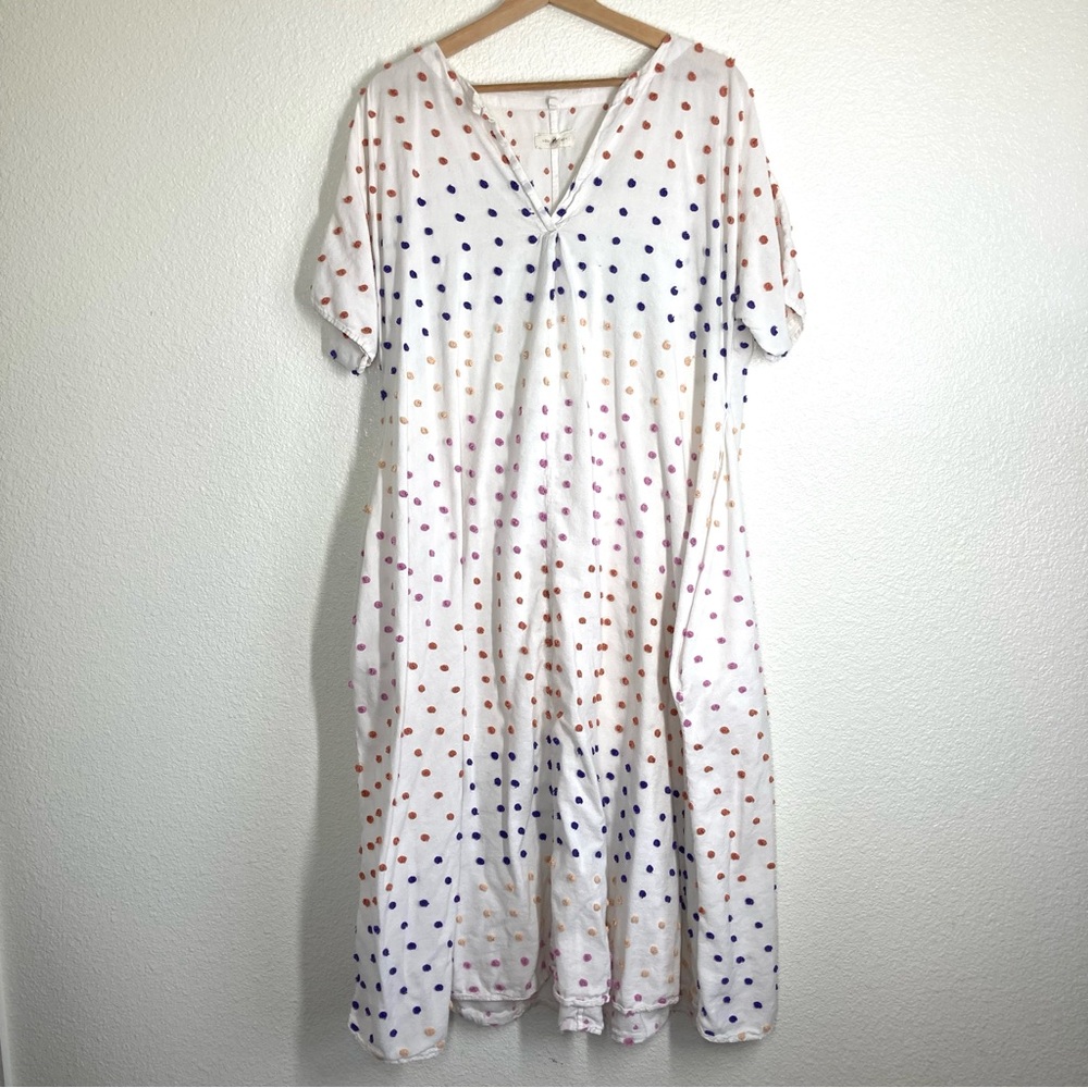 Lou & Grey White Maxi Dress with Multicolor Polka Dots
